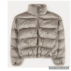 SACRE VELOUR PUFFER OVERSIZED CROPPED LIFESTYLE JACKET STONE GRAY